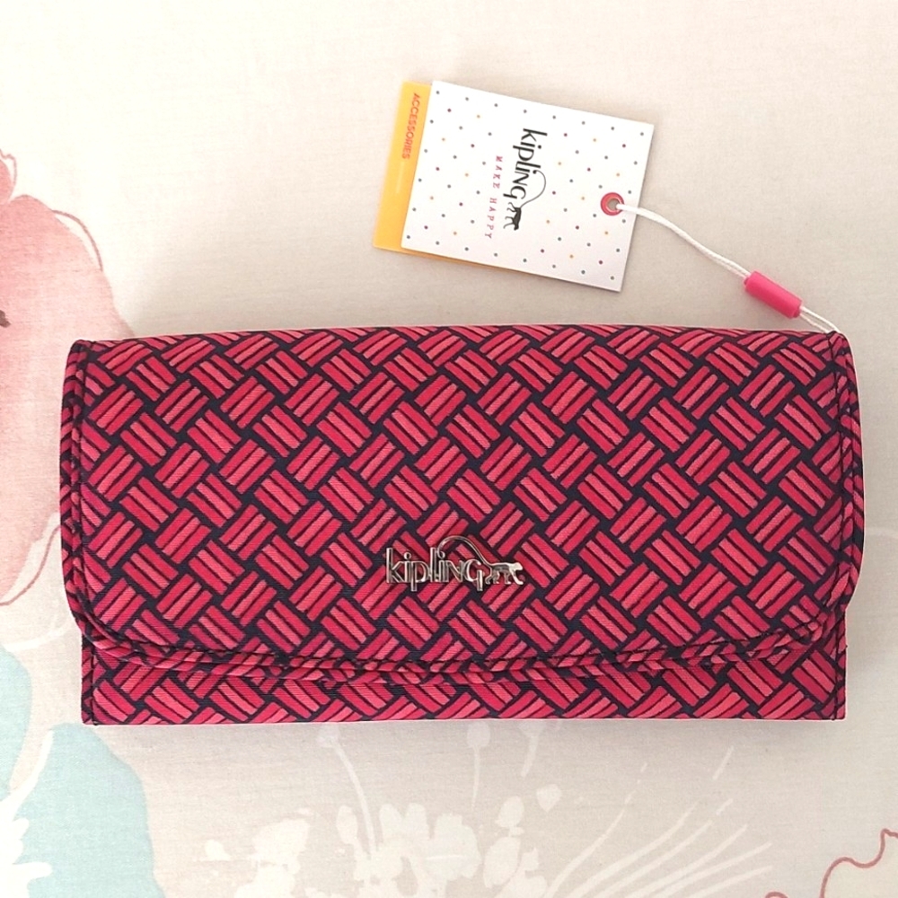 NEW Kipling Geometric Pink and Red Wallet